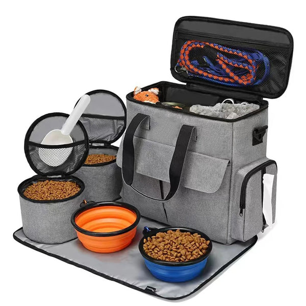 6 Set Dog Travel Bag Large Pet Travel Supplies Kit Cat Dog Backpack Multi-Function Hiking Camping dog feeder bowls Organizer