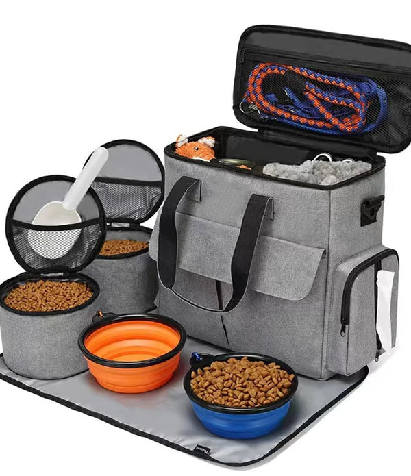 6 Set Dog Travel Bag Large Pet Travel Supplies Kit Cat Dog Backpack Multi-Function Hiking Camping dog feeder bowls Organizer