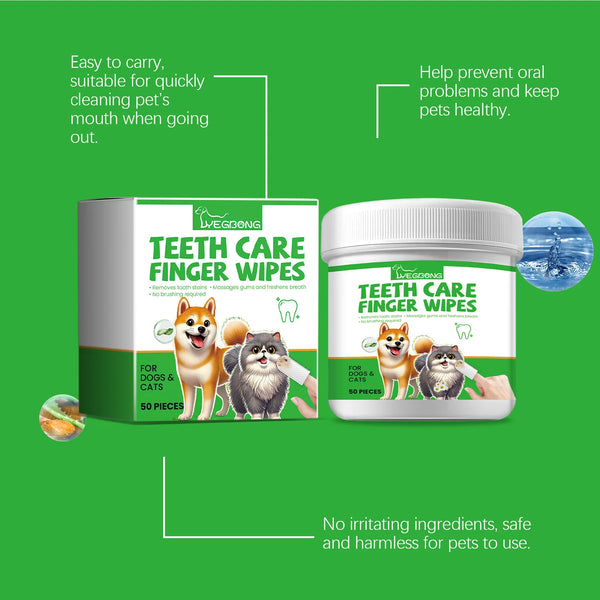 Yegbong 50pcs Pet Cleaning Finger Cover Wipes Teeth Ear Cleaning Dogs Cats Oral Care Remove Bad Breath Tartar Dental Care Wipes