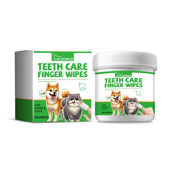 Yegbong 50pcs Pet Cleaning Finger Cover Wipes Teeth Ear Cleaning Dogs Cats Oral Care Remove Bad Breath Tartar Dental Care Wipes