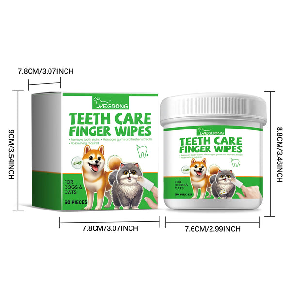 Yegbong 50pcs Pet Cleaning Finger Cover Wipes Teeth Ear Cleaning Dogs Cats Oral Care Remove Bad Breath Tartar Dental Care Wipes