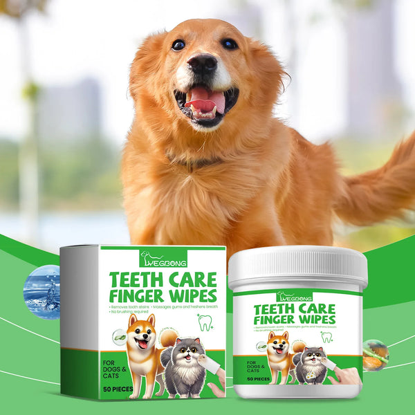 Yegbong 50pcs Pet Cleaning Finger Cover Wipes Teeth Ear Cleaning Dogs Cats Oral Care Remove Bad Breath Tartar Dental Care Wipes