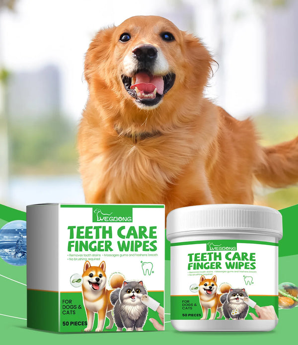 Yegbong 50pcs Pet Cleaning Finger Cover Wipes Teeth Ear Cleaning Dogs Cats Oral Care Remove Bad Breath Tartar Dental Care Wipes