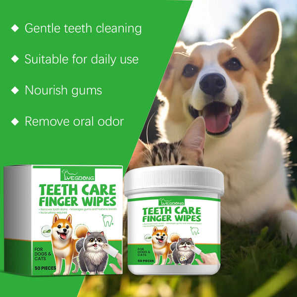 Yegbong 50pcs Pet Cleaning Finger Cover Wipes Teeth Ear Cleaning Dogs Cats Oral Care Remove Bad Breath Tartar Dental Care Wipes