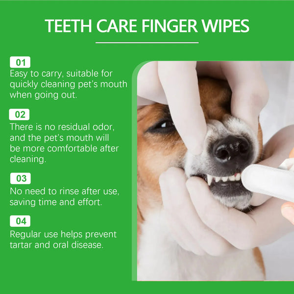 Yegbong 50pcs Pet Cleaning Finger Cover Wipes Teeth Ear Cleaning Dogs Cats Oral Care Remove Bad Breath Tartar Dental Care Wipes