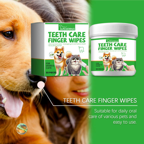 Yegbong 50pcs Pet Cleaning Finger Cover Wipes Teeth Ear Cleaning Dogs Cats Oral Care Remove Bad Breath Tartar Dental Care Wipes