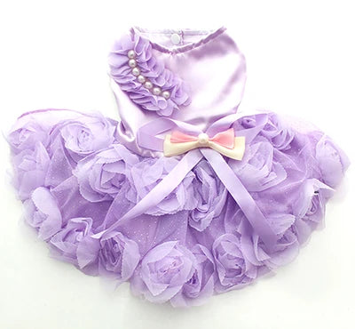 Pet Princess Wedding Dress Tutu Rosette & Bow Dresses Spring/Summer Clothes  Apparel 2 Colors