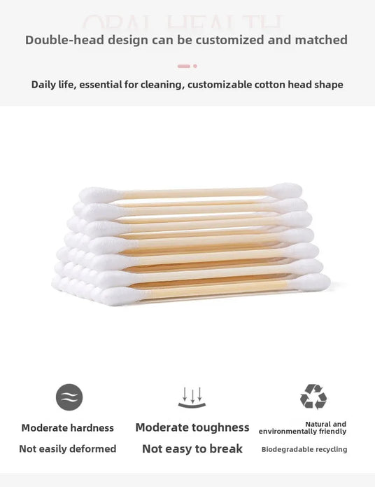 100 Pcs/Box Double Head Bamboo Cotton Buds Wood Stick Cotton Swab For Makeup , Nose Ear Cleaning , Pet Care , Art & Crafts