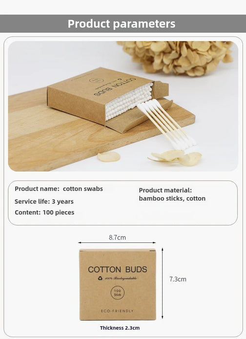 100 Pcs/Box Double Head Bamboo Cotton Buds Wood Stick Cotton Swab For Makeup , Nose Ear Cleaning , Pet Care , Art & Crafts