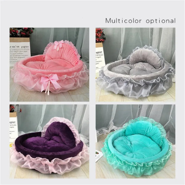 Bow Lace Pet Bed  Romantic Detachable Oval Princess Pet Bed Dog Soft Sofa Nest Pet Wedding Furniture 1pc