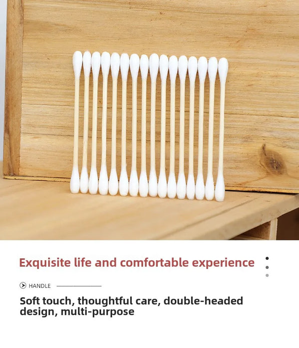 100 Pcs/Box Double Head Bamboo Cotton Buds Wood Stick Cotton Swab For Makeup , Nose Ear Cleaning , Pet Care , Art & Crafts