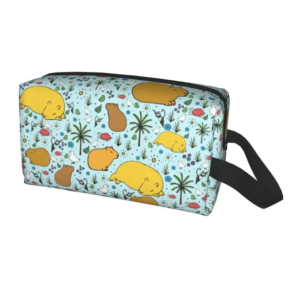Custom Capybaras In Green Pet Travel Cosmetic Bag Women Capybara Makeup Toiletry Organizer Lady Beauty Storage Dopp Kit