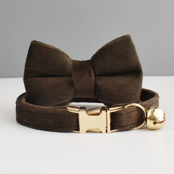 Personalized Velvet Cat Collar Luxury Cat Collar INS Wind Velvet Cat Collar Personalized Cat Collar with Name Plate Bell Bow tie