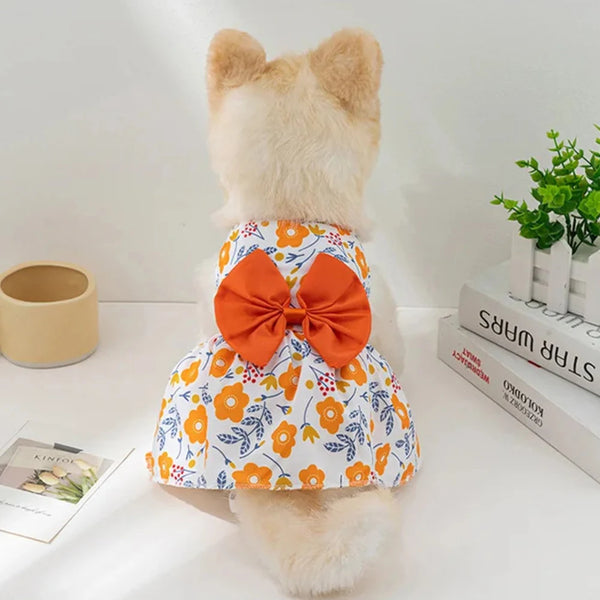 FLORAL Dress Dog and cat  Bowknot Summer Clothes Fashion Pet Clothing