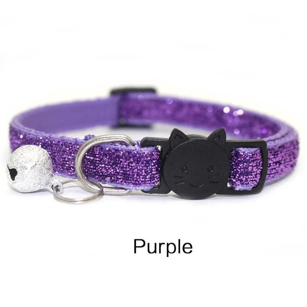 GLITTER VELVET Cat Collar  with Bell Cat Face Collar Safety Buckle