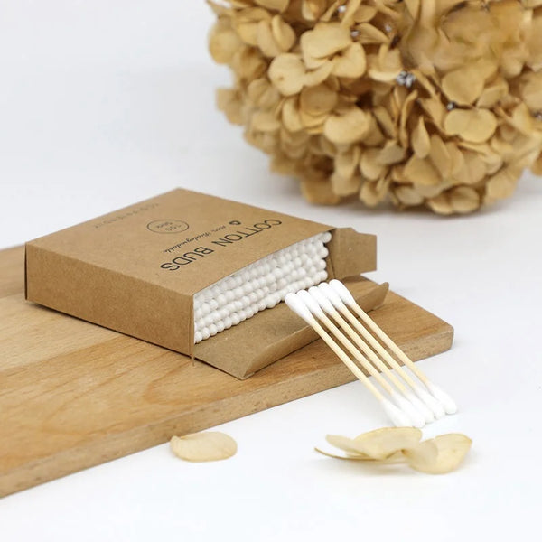 100 Pcs/Box Double Head Bamboo Cotton Buds Wood Stick Cotton Swab For Makeup , Nose Ear Cleaning , Pet Care , Art & Crafts