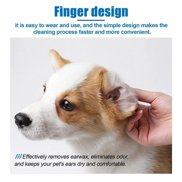 Non-irritating Pet Ear Wipes Pet Ear Finger Wipes Natural Ingredients Dog Cat Ear Care Supplies Removes Dirt Odor Dissolves Wax
