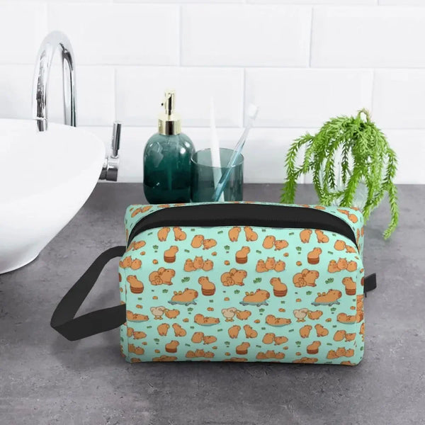Custom Capybaras In Green Pet Travel Cosmetic Bag Women Capybara Makeup Toiletry Organizer Lady Beauty Storage Dopp Kit
