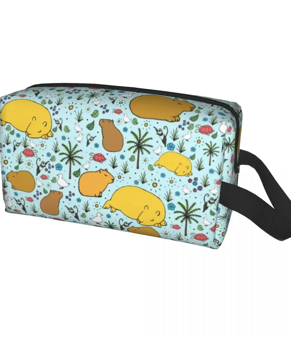 Custom Capybaras In Green Pet Travel Cosmetic Bag Women Capybara Makeup Toiletry Organizer Lady Beauty Storage Dopp Kit