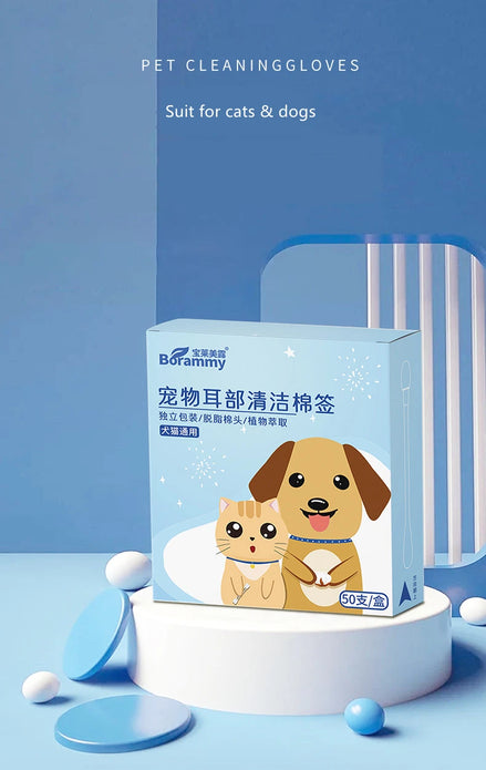 50pcs Pet Ear Cleaning Dry-Wet Swab Ear Stain Remover Cleaning Individual Pack Dogs Cats Ear Care Microtubule Flow Swab Product