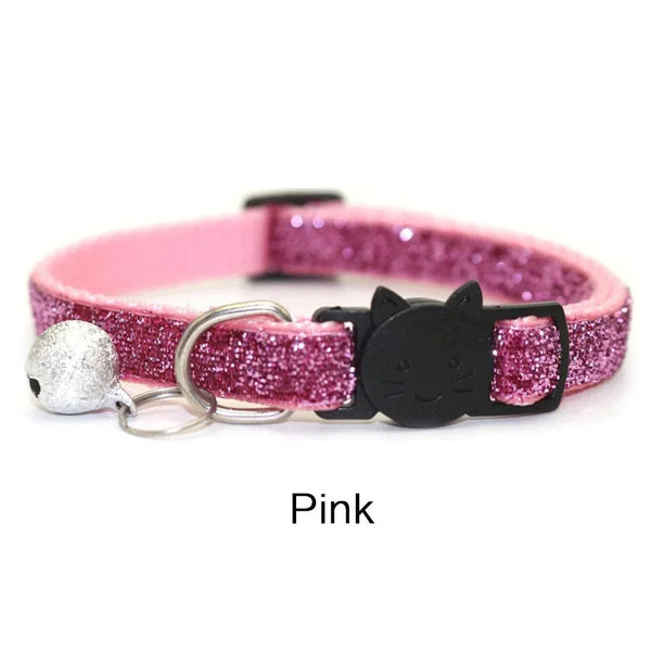 GLITTER VELVET Cat Collar  with Bell Cat Face Collar Safety Buckle