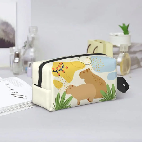 Custom Capybaras In Green Pet Travel Cosmetic Bag Women Capybara Makeup Toiletry Organizer Lady Beauty Storage Dopp Kit