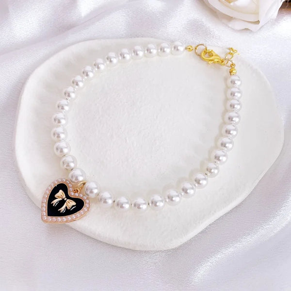 Fashion Pet Collar Pearl Bow Necklace Cat Jewelry Cute Collar Puppy Accessories Dog Chain Chihuahua Wedding Jewelry Stuff