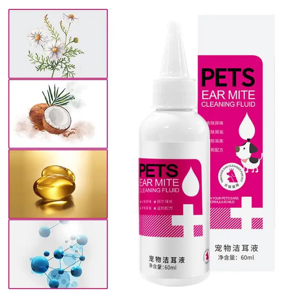 Cat Dog Ear Cleaner 60ml Cleaning Dog Cat Ear Liquid Natural Home And Travel Use Daily Pet Skin Care Ear Stain Removal Liquid