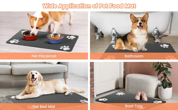 Feeding Mat-Absorbent Pet mat for Food and Water Bowl, with Waterproof Rubber Backing, Quick Dry