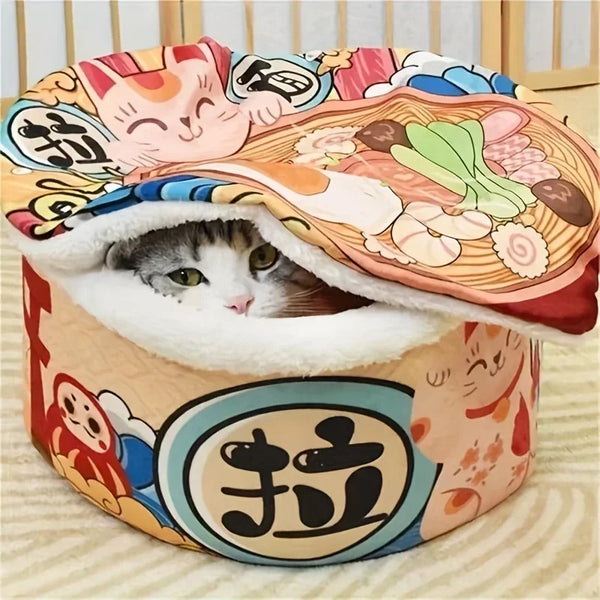 Noodle-Shaped Fleece-Lined Pet Bed Warm Breathable Detachable Round Cat Nest Flip Cover Four Seasons Universal Dog Kennel