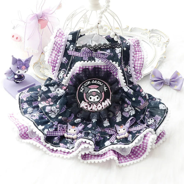 Sanrios Spring and Autumn Models Keep Warm Lace Suspender Skirt Pet Suit Kawaii Kuromi Cartoon Cat Dog Pet Decorative Clothing