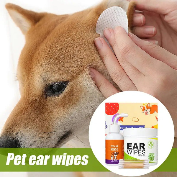 Finger Wipes For Dogs Ears Puppy Cleaning Wipes Ear Drops Set 100X Descaling Liquid 60ml For Home Travel Pet Care Supplies For