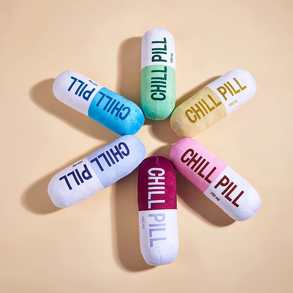 CHILL Pill-Shaped Dog Toy with Squeaker - Durable, Pet Play and Dental Health