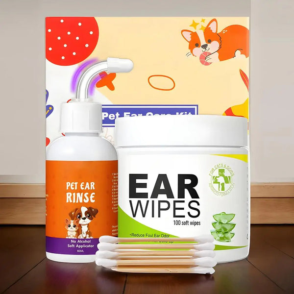 Finger Wipes For Dogs Ears Puppy Cleaning Wipes Ear Drops Set 100X Descaling Liquid 60ml For Home Travel Pet Care Supplies For