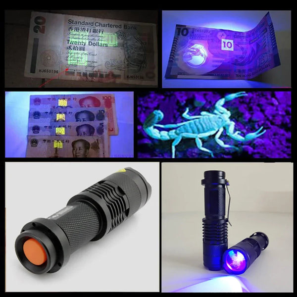 UV LED Portable Flashlight 395nm Black Light Wavelength Violet Flashlight Pet Urine Scorpion Feminine Hygiene Detector Torch