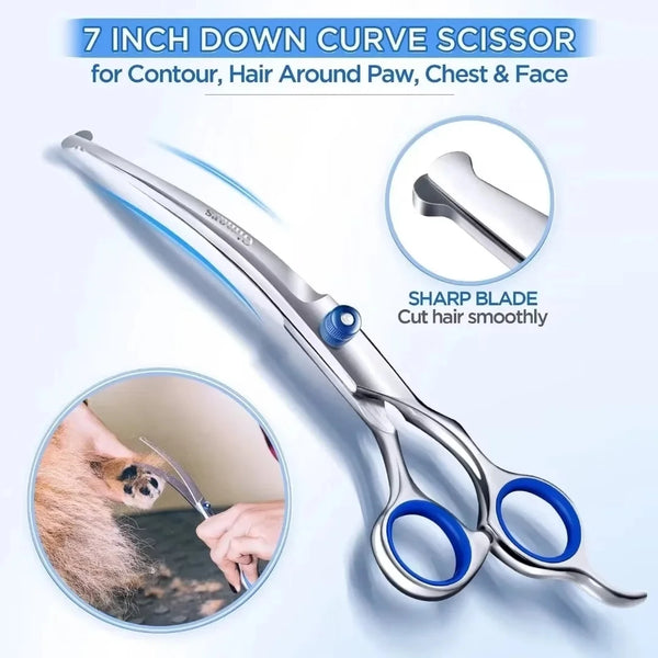 New Safty Pet Grooming Scissors Round Head Professional Stainless Steel Dog Hair Scissors Pet Shears Animal Cutting Portable Set