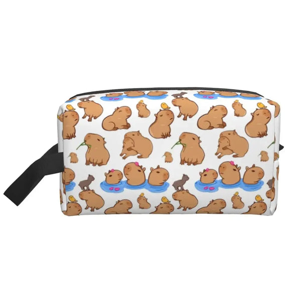 Custom Capybaras In Green Pet Travel Cosmetic Bag Women Capybara Makeup Toiletry Organizer Lady Beauty Storage Dopp Kit