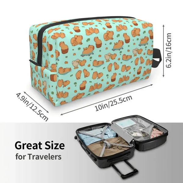 Custom Capybaras In Green Pet Travel Cosmetic Bag Women Capybara Makeup Toiletry Organizer Lady Beauty Storage Dopp Kit