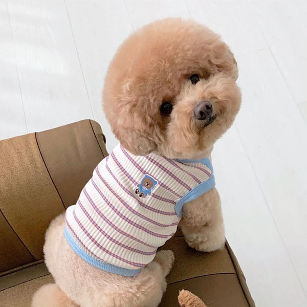 Cute Pet Vest Striped Dog Clothes Comfortable Dog Vest Breathable Puppy Shirt Summer Cat Vest Pet Pullover Bulldog Dog T-Shirt