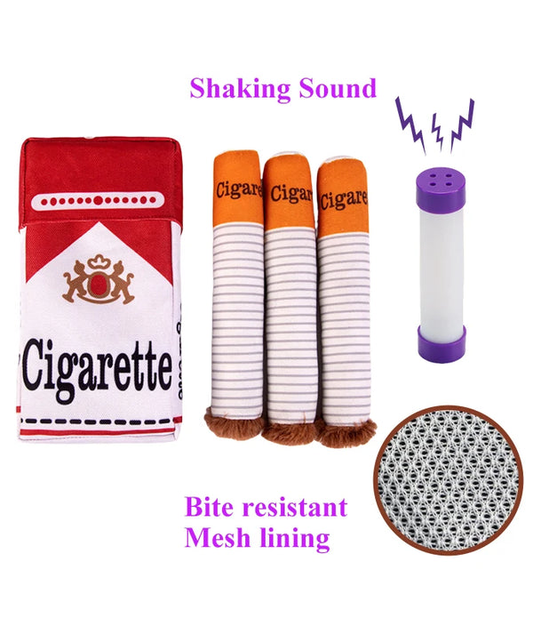 Stuffed Raw Dog Bite Toy Joint Cigarette Case Plush Cigar Funny Interactive Puppy Dog Chew Squeak Toys Cigarettes Toy for A Dog