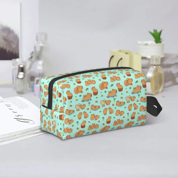 Custom Capybaras In Green Pet Travel Cosmetic Bag Women Capybara Makeup Toiletry Organizer Lady Beauty Storage Dopp Kit
