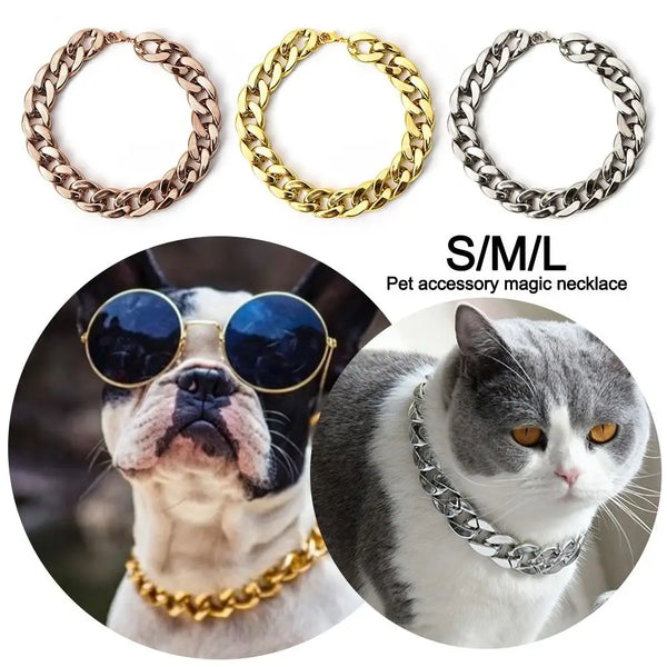 Pet Fashion Necklace Chain Dog Collar French Fighting Small Medium Dog Gold Collar Cat Dog Gold Necklace Pet Jewelry Accessories