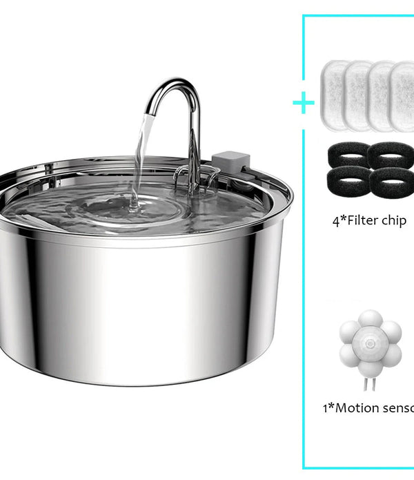 Stainless Steel Pet Water Feeder Cat Automatic Water Fountain USB Electric Mute for Cat Dog Filter Fountain Smart Drinking Bowl