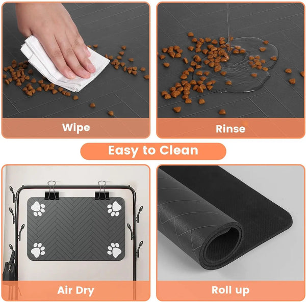 Feeding Mat-Absorbent Pet mat for Food and Water Bowl, with Waterproof Rubber Backing, Quick Dry