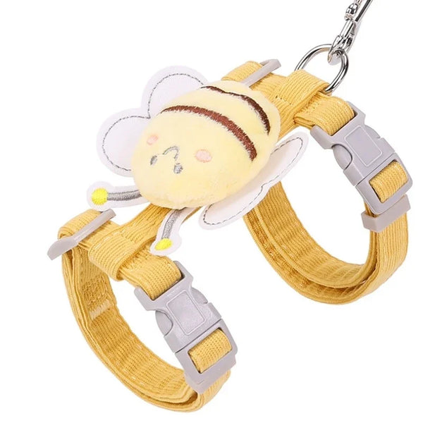 Cat Harness Leash Collar Set Adjustable Cartoon Bee Double Layer Dog Harness for Small Medium Pet Collar Leash Outdoor Walking