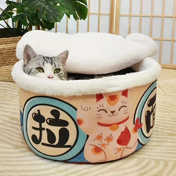 Noodle-Shaped Fleece-Lined Pet Bed Warm Breathable Detachable Round Cat Nest Flip Cover Four Seasons Universal Dog Kennel