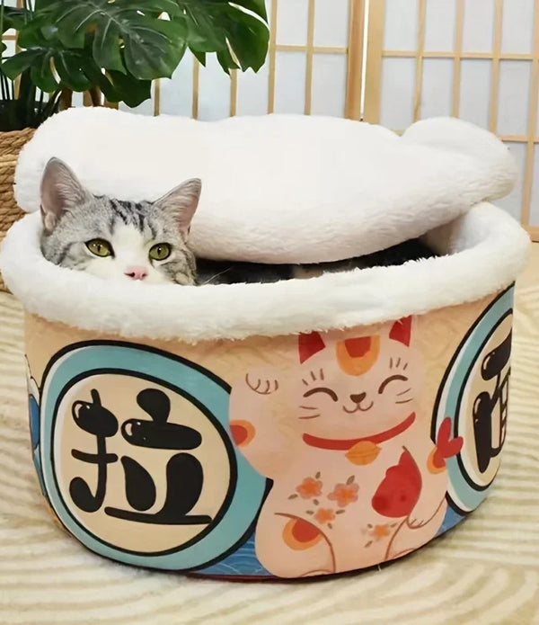 Noodle-Shaped Fleece-Lined Pet Bed Warm Breathable Detachable Round Cat Nest Flip Cover Four Seasons Universal Dog Kennel
