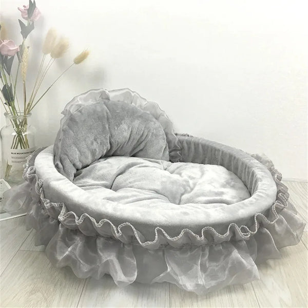 Bow Lace Pet Bed  Romantic Detachable Oval Princess Pet Bed Dog Soft Sofa Nest Pet Wedding Furniture 1pc