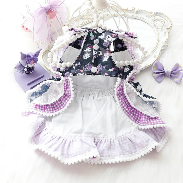 Sanrios Spring and Autumn Models Keep Warm Lace Suspender Skirt Pet Suit Kawaii Kuromi Cartoon Cat Dog Pet Decorative Clothing