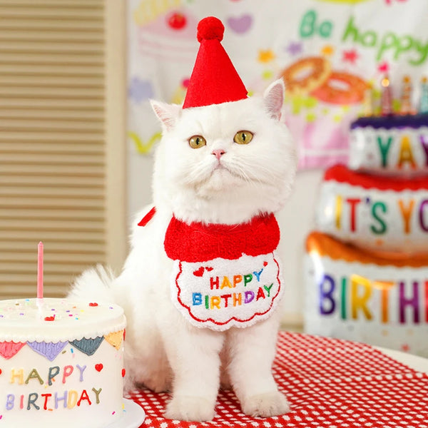 1pc Pet Bib Cats Dogs Burp Cloth Birthday Embroidery Cute Colorful Pets Supplies Bandana Party Clothing Dress Accessories TMZ
